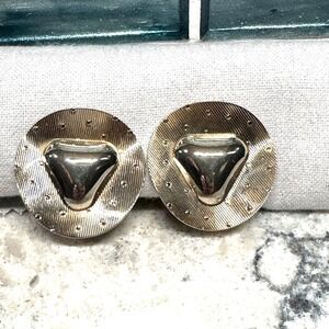 Vintage Barclay Gold Tone Ribbed Geometric Triangle Round Clip On Earrings